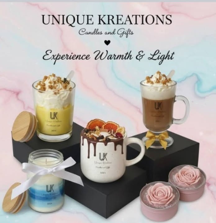 Unique Kreations decorative candles in colorful dessert-inspired designs