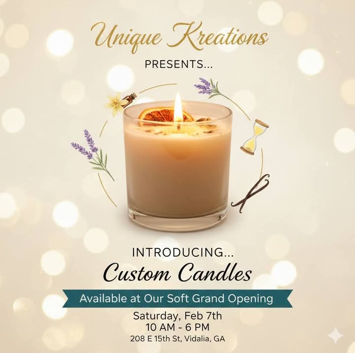 Unique Kreations custom candle announcement